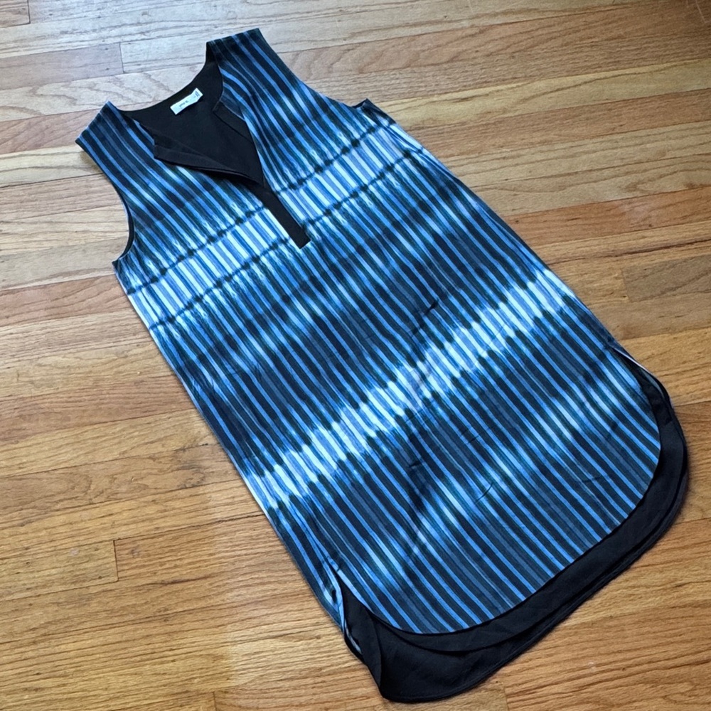 Vince Black and Blue Striped silk Dress